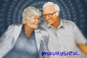semi-realistic digital painting of two elderly people hugging each other fondly